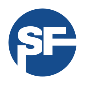 A white S and F in a circle - the Serve First Racquet Sports logo