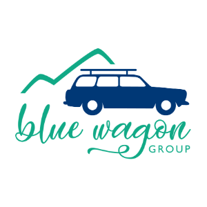 Blue Wagon Group logo - a blue station wagon with mountains