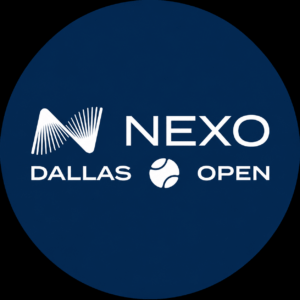Nexo Dallas Open logo - white words on a navy background